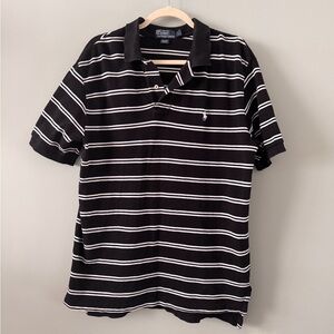 Polo Ralph Lauren Black and White Striped Polo Shirt 100% Cotton Size L